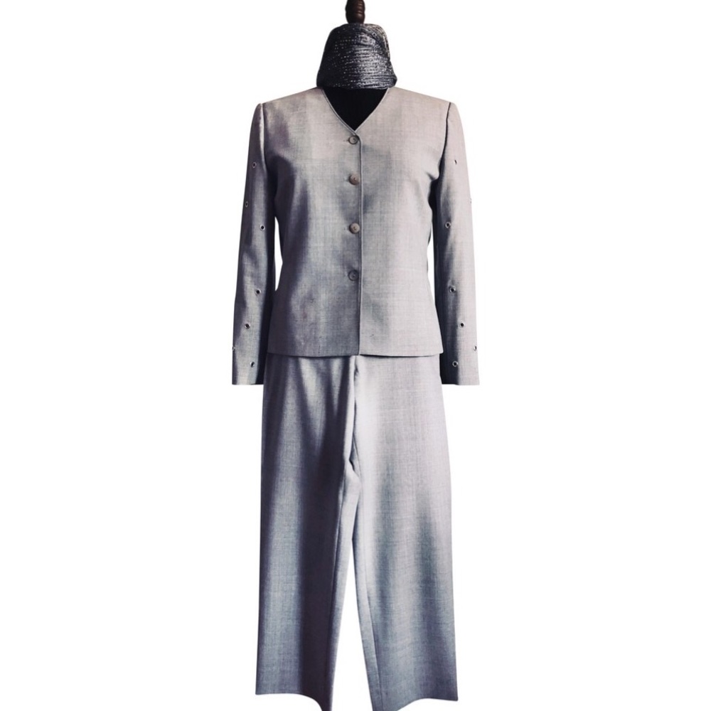 St. John Grey Crosshatch Pants Suit